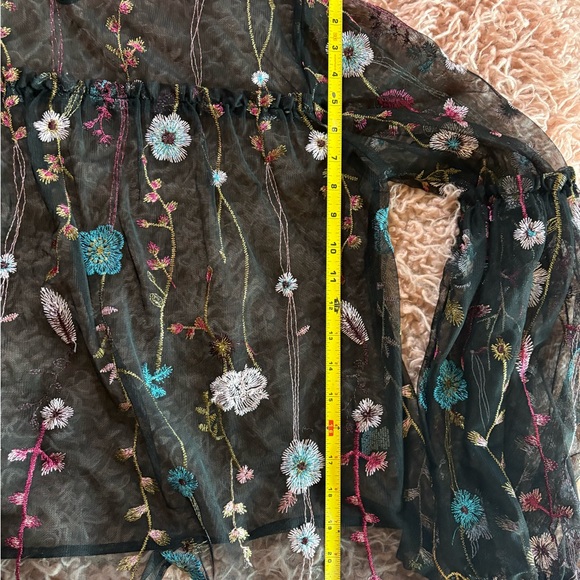 Floral Embroidered Sheer Black Top - Picture 6 of 7